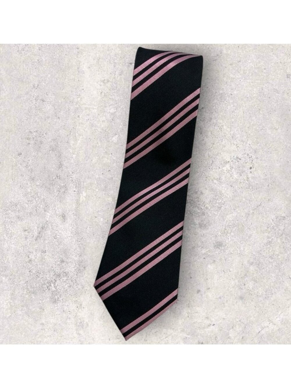 MC GREGOR Silk Tie ITALY XL Black Pink Striped W:3.5" EUC